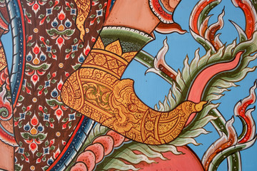 Ancient Thai pattern on wall in Thailand Buddha Temple , Asian Buddha style art