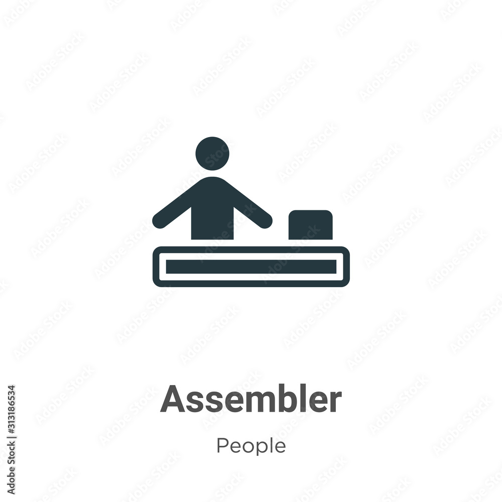 Poster assembler glyph icon vector on white background. flat vector assembler icon symbol sign from modern 