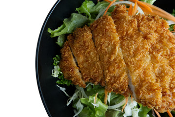 chicken food with salad bowl isolated. fried chicken meal in white background.