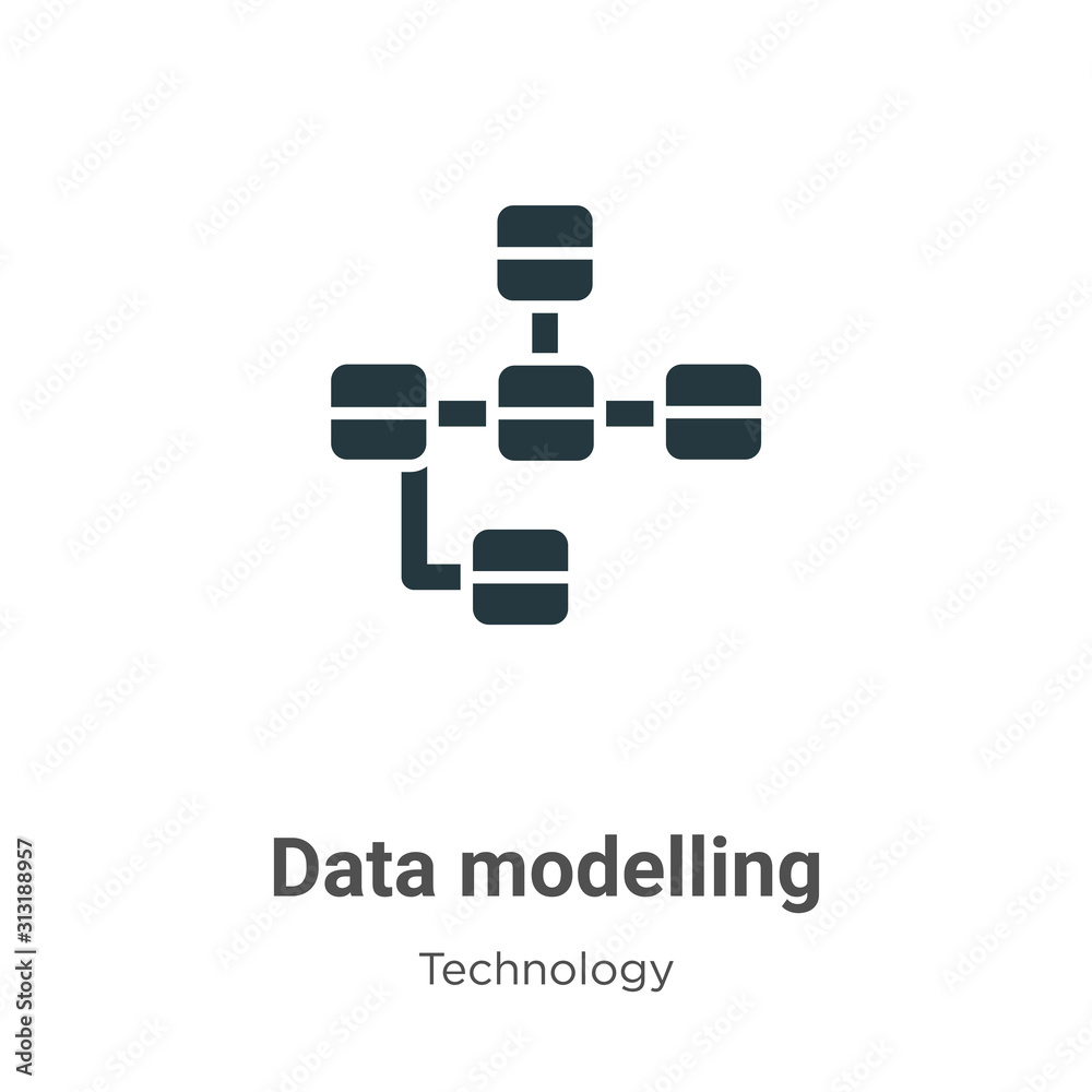 Poster data modelling glyph icon vector on white background. flat vector data modelling icon symbol sign fr