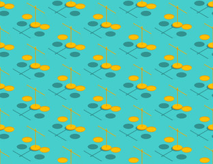 Scales 3D isometric seamless pattern, Weighing tool justice concept poster and social banner post design illustration isolated on green background with copy space, vector eps 10