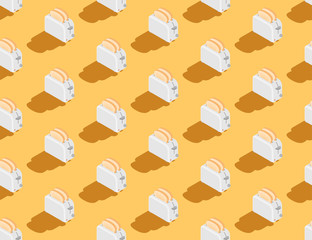 Toaster with Slice bread 3D isometric seamless pattern, Breakfast bakery concept poster and social banner post design illustration isolated on cream background with copy space, vector eps 10
