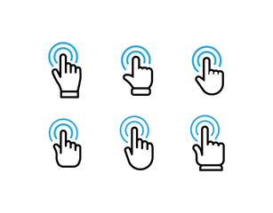 Set of hand click icons. Clicking hands vectors.