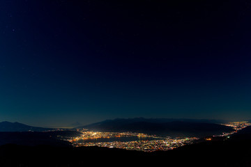 【夜景】高ボッチ高原から望む富士山と諏訪湖　秋