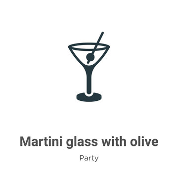 Martini glass with olive glyph icon vector on white background. Flat vector martini glass with olive icon symbol sign from modern party collection for mobile concept and web apps design.