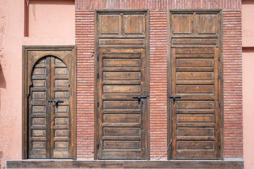 Three wooden doors in Marrakesh's medina, Marocco