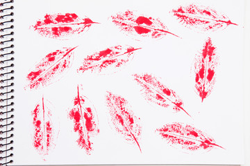 Hand Drawn leaves pattern ink printing on sketchbook 