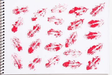 Hand Drawn leaves pattern ink printing on sketchbook 