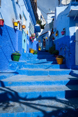 Fototapeta na wymiar Colorful street in Chefchaouen, Morocco
