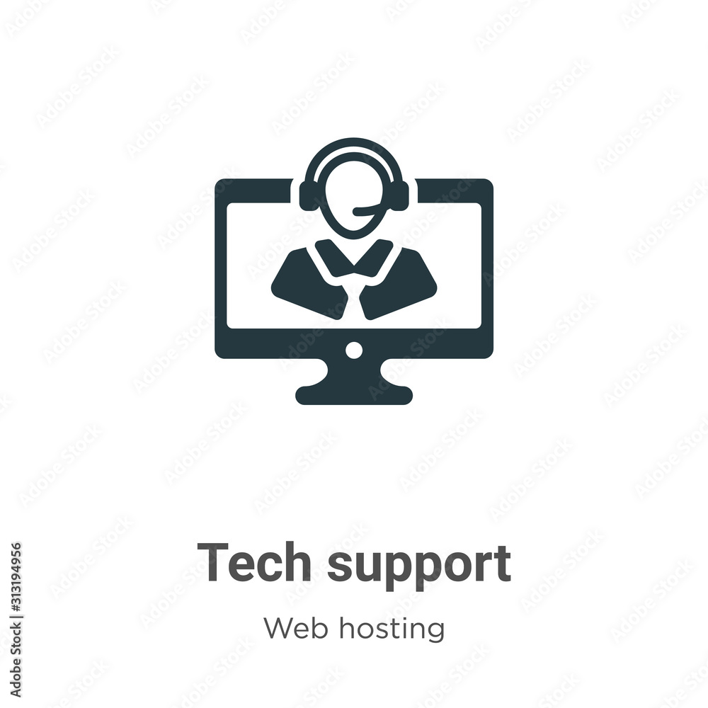 Poster tech support glyph icon vector on white background. flat vector tech support icon symbol sign from m