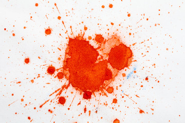 Hand Drawn watercolor light red splashes on rice paper