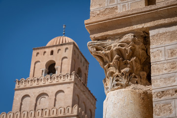 Fototapeta na wymiar Column capital detail in the great Mosque of Kairouan, Tunisia