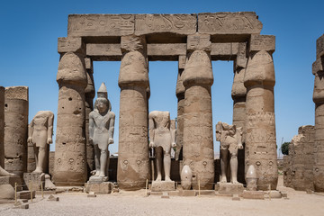Ancient Egypt columns and gods in Luxor temple