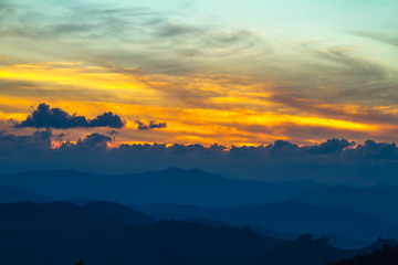 Fototapeta na wymiar colorful sky on sunset mountain