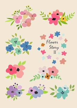 There are various flower illustrations.  Ideal for editing greeting cards, party invitations, posters, tags, and sticker kits.Vector