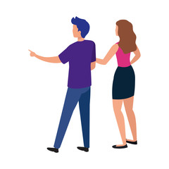 back young couple isolated icon