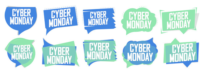 Set Cyber Monday Sale speech bubble banners design template, discount tags, vector illustration