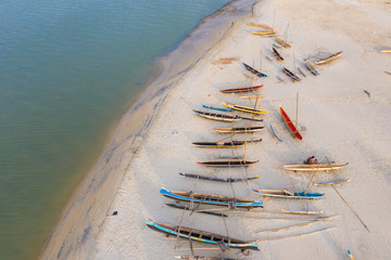 Colourful Pirogues at the beach in Morondava, Madagascar