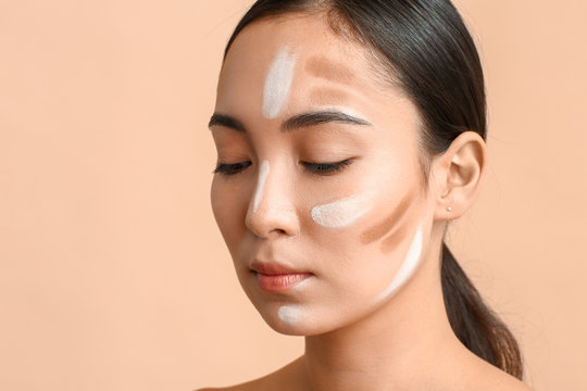 Premium Photo  Contouring. make up woman face on grey background