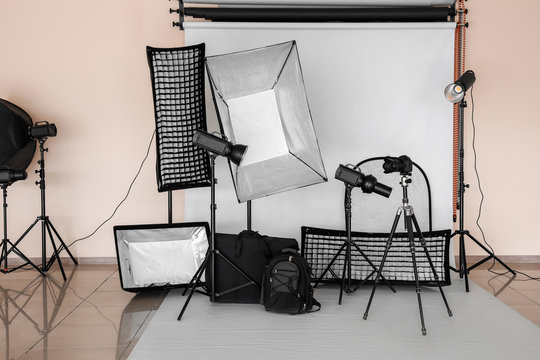 Professional equipment in modern photo studio