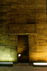 enlightened hieroglyphs Inside the sanctuary at the centre of the egyptian Temple of Horus at Edfu,...