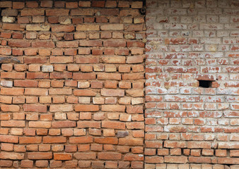 Old red brick wall background and texture.