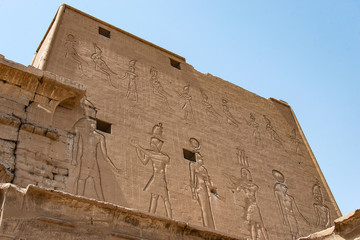 ancient egyptian architecture ruins. hieroglyphs and columns of the Temple of Horus at Edfu, in Egypt