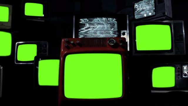 Old TVs turning on Green Screens with Static Noise. Blue Dark Tone. You can replace green screen with the footage or picture you want. You can do it with “Keying” effect in After Effects.