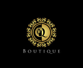 Golden Q Boutique Logo Icon, Luxury Q Letter Logo Design.