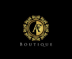 Golden A Boutique Logo Icon, Luxury A Letter Logo Design.