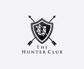 U Hunter Club Logo, U Letter Shield Letter Logo Icon. 