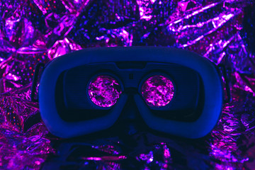 Virtual reality glasses on trendy gradient background. VR concept. Modern technologies.