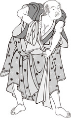 浮世絵　お爺さん　その1　白黒