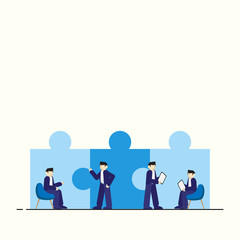 Business concept. Team metaphor. people connecting puzzle elements. Vector illustration flat design style