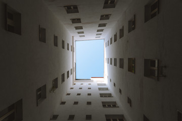 Looking up in an Apartment complex in Vienna Austria