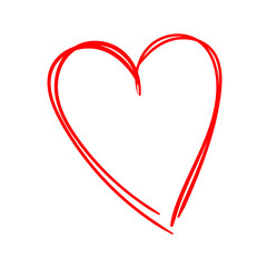 Hand drawn red doodle heart isolated on white background. Design element for Valentine's day or wedding.