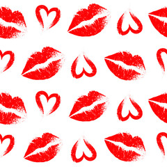 lips print with grunge hearts seamless backround.