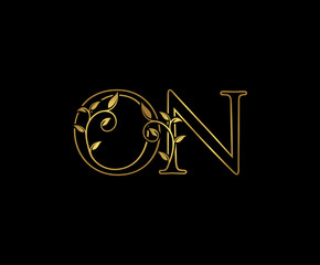 Golden O, N and ON Luxury Logo Icon, Classy Letter Logo Design.