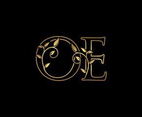Golden O, E and OE Luxury Logo Icon, Classy Letter Logo Design.