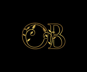 Golden O, B and OB Luxury Logo Icon, Classy Letter Logo Design.