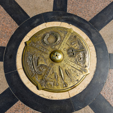 BURGAS, BULGARIA - AUGUST 20, 2017: Zero kilometer indicator on the road, close-up. Burgas, is the second largest city on the Bulgarian Black Sea Coast.