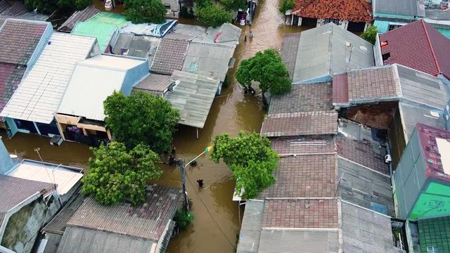 Aerial POV view Depiction of flooding. devastation wrought after massive natural disasters. 2.7K resolution video