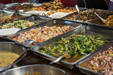 Various types of dishes selling at the food court