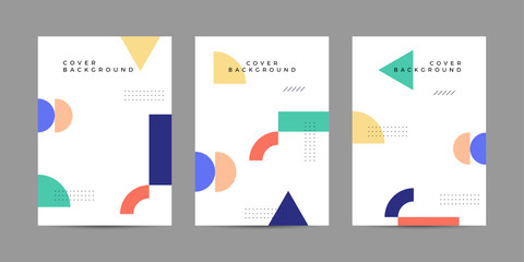 Placard templates set with Geometric shapes, Memphis geometric style flat and line design elements. Memphis art for covers, banners, flyers and posters. Eps10 vector illustrations