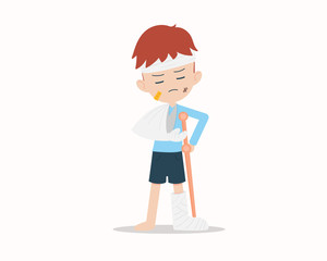 Flat Boy was Injured.Injured, broken arm, broken leg, affected head