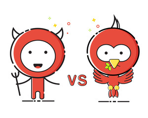 MBE Style Red Devil and Red Liver Bird. Cute Cartoon football club.