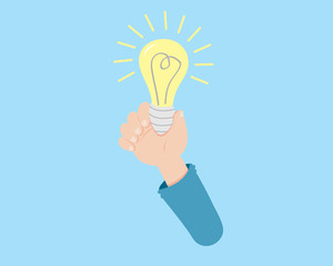 Flat Hand Holding Light Bulb like Got The Ideas. Icon Concept.