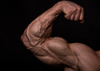 Obraz na płótnie Canvas Muscled male model flexing biceps
