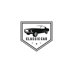 Classic car logo template, service car repair, car restoration and car club design elements. vintage style for label or badge retro illustration. classic muscle car logo, emblems, badges.