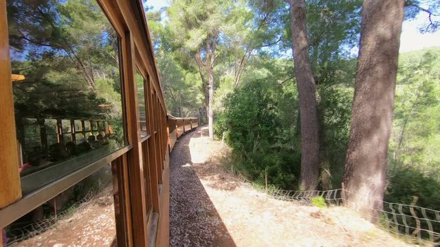 The old vintage train goes from Palma de Majorca to Soller village in Majorca island, Spain
